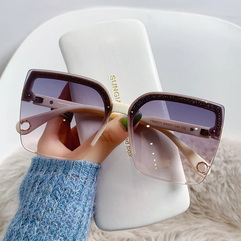 Sunglasses Oversized Square - オーバーサイズサングラス 男女兼用 ファッション リムレス ヴィンテージ スクエア