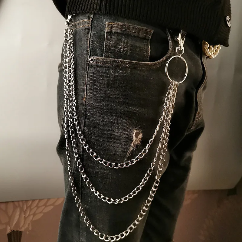 Wallet Chain Bag - レイヤーメタルベルトチェーンパンクフックメタルウエストウォレットキーチェーンジュエリーヒップホップファッション男性女性用ジュエリーアクセサリー新作