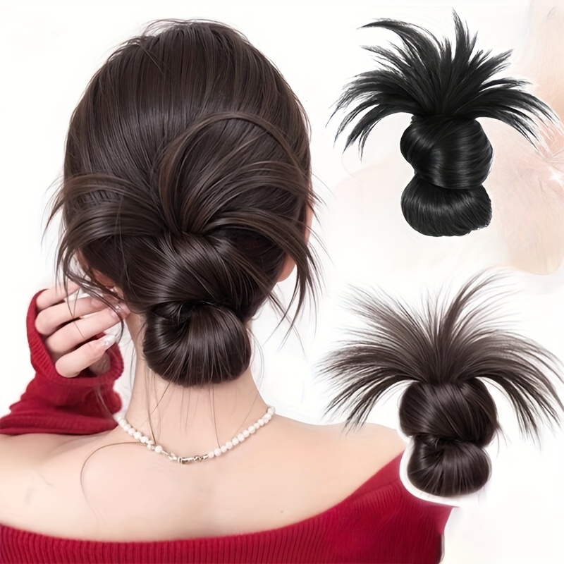 Hair Claw Clip Set - 低合成おだんごポニーテール髪ナチュラルふわふわ爪クリップシニヨン髪女性のための怠惰なおだんごかつらバッグヘアアクセサリー日常使用