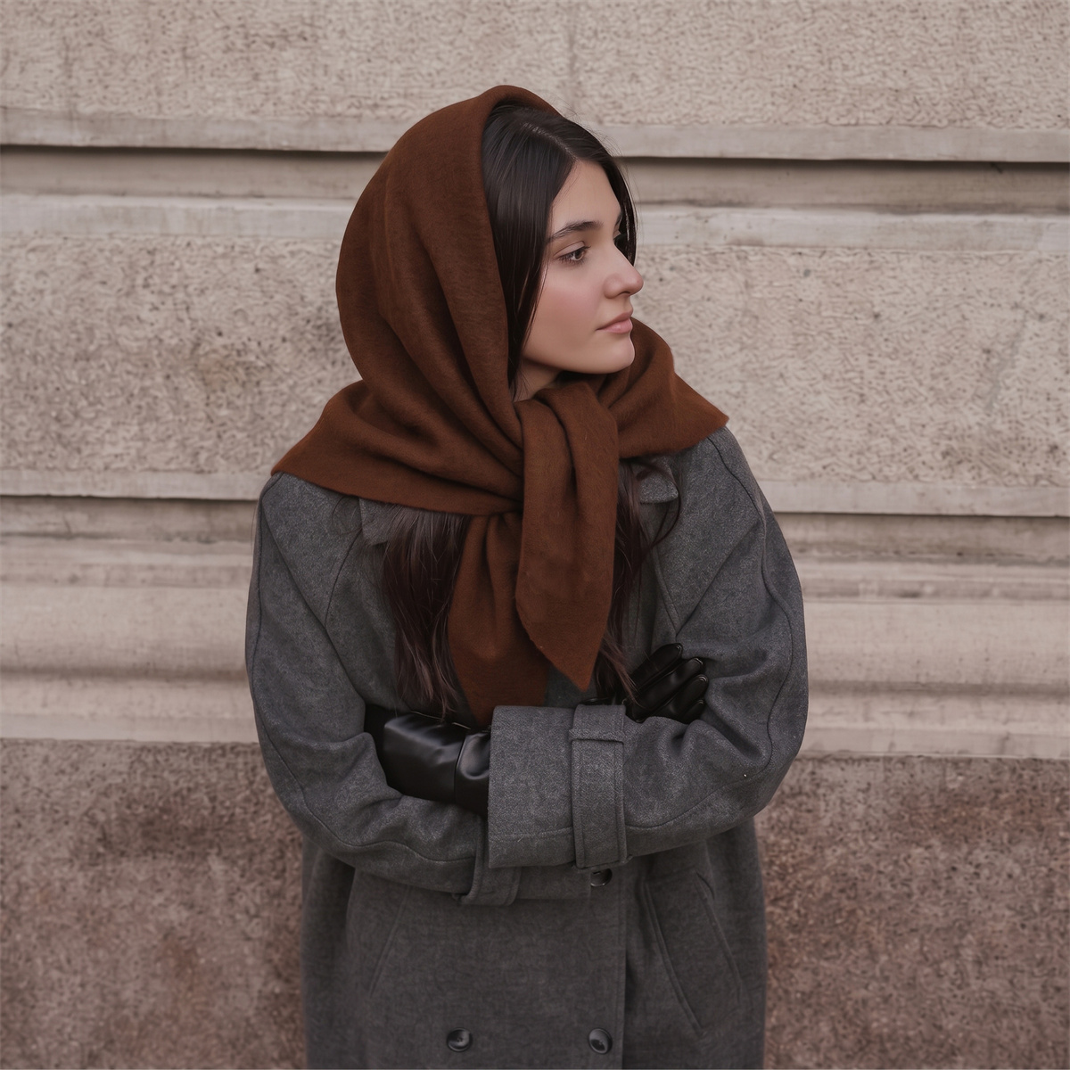 Women'S Winter Accessories Set - 暖かいニット三角形ラップショール、女性用シンプル無地ネックスカーフ、秋冬の都会の日常に使える多機能ヘッドカバーアクセサリー