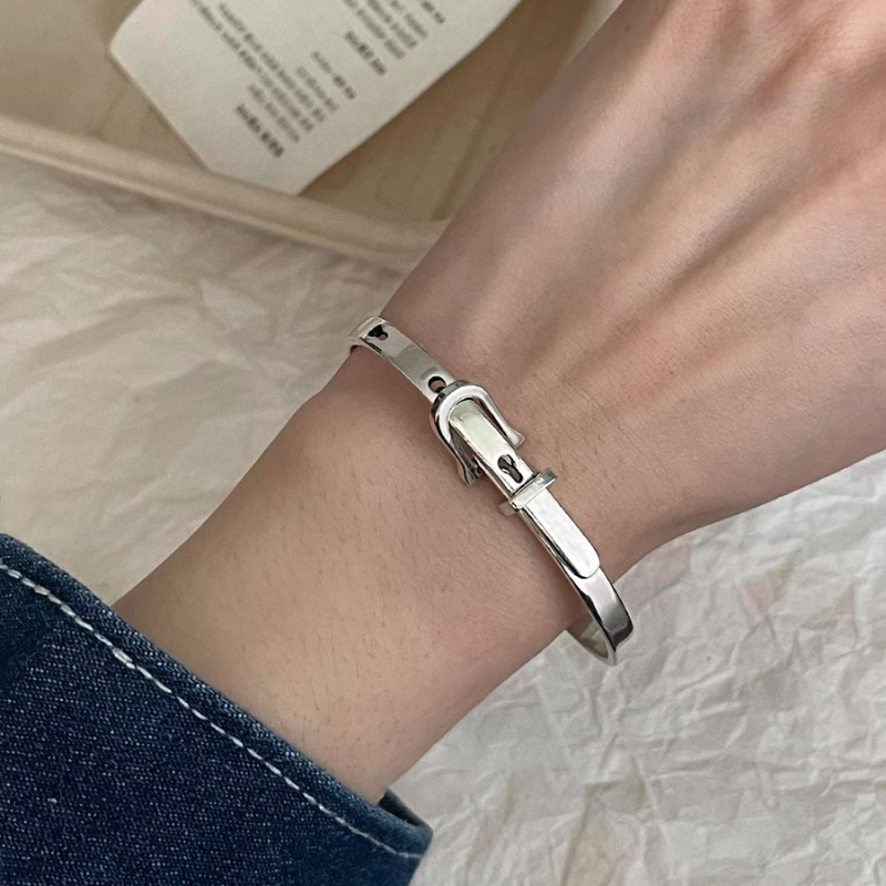 Resin Bangle Bracelet - 新しい 925 スターリングシルバーメタリックベルトヴィンテージパンクブレスレットバングル女性ガールファッションジュエリーギフトドロップシップ卸売