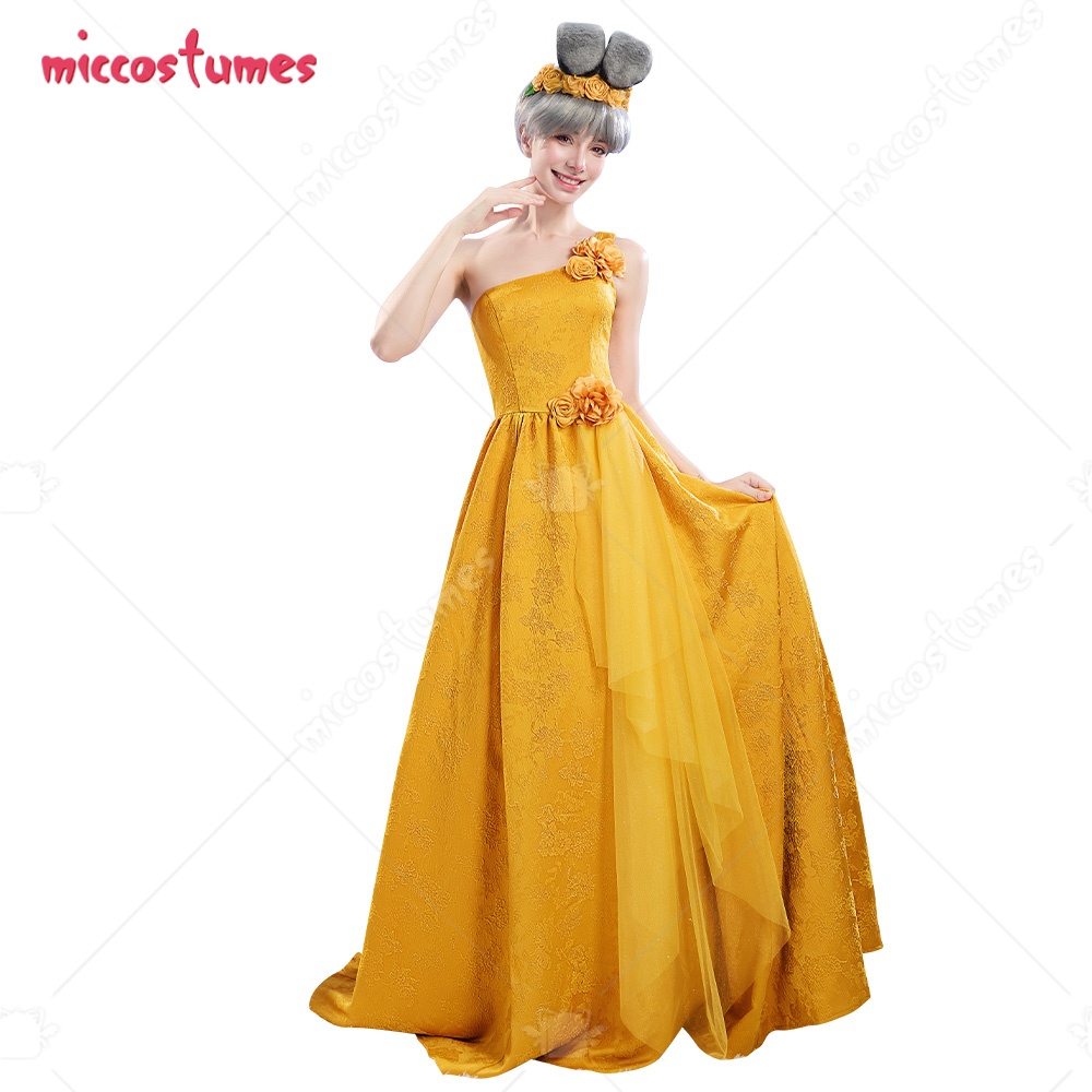 Women'S Formal Accessories - 【出荷準備完了】Miccostumes 女性用ウサギコスプレガウンドレス イエローコスプレドレス 耳付きヘアバンドと花のヘアアクセサリー付き