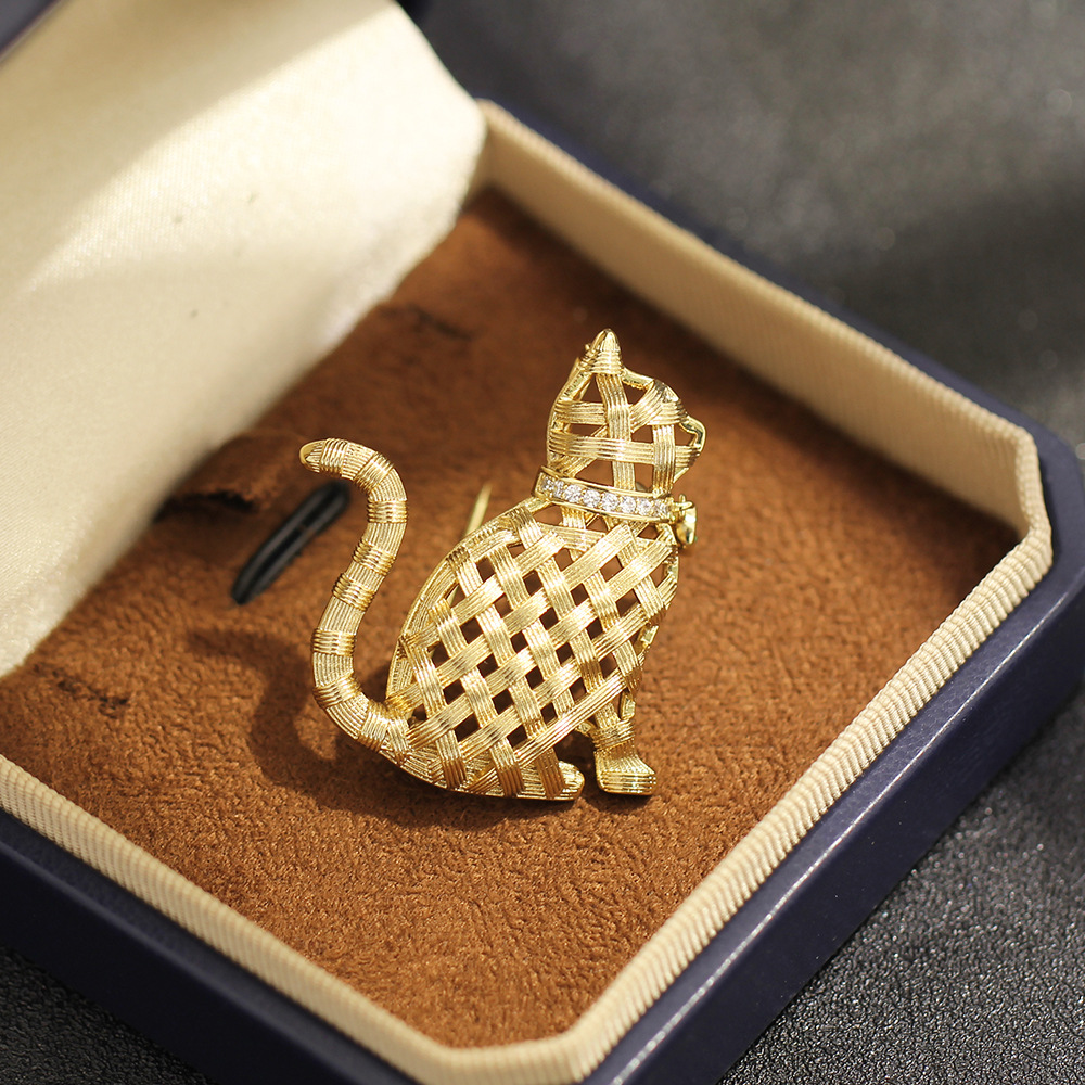 Brooch Pin Gold - デザインセンスコンピレーションゴールド子猫ブローチかわいい多用途繊細なダイヤモンドがちりばめられた動物ペット猫ピン女性用