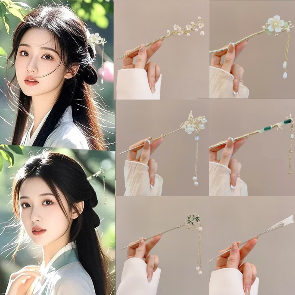 Women'S Formal Accessories - 1/6 個エレガントな中国風のタッセルヘアスティック伝統的な花柄ヘアスタイルアクセサリー女性ジュエリーヘアピンヘアニードル