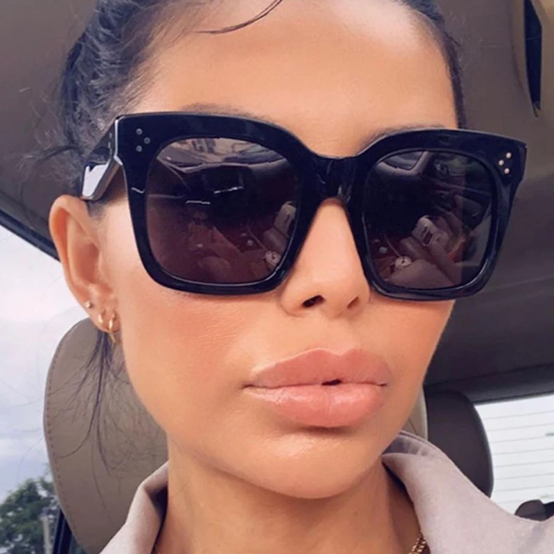 Sunglasses Oversized Square - オーバーサイズスクエアサングラス 女性用 レトロブラック ドライビングシェード アイウェア レディース
