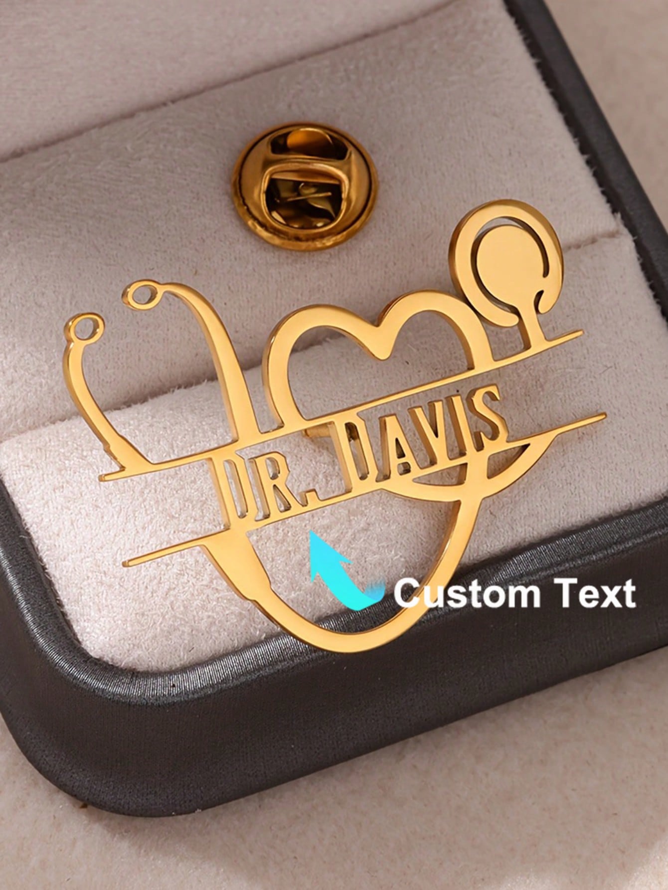 Brooch Pin Gold - パーソナライズされたヴィンテージ聴診器ピン,金メッキステンレス鋼,医師,看護師,獣医の名前のバッジ