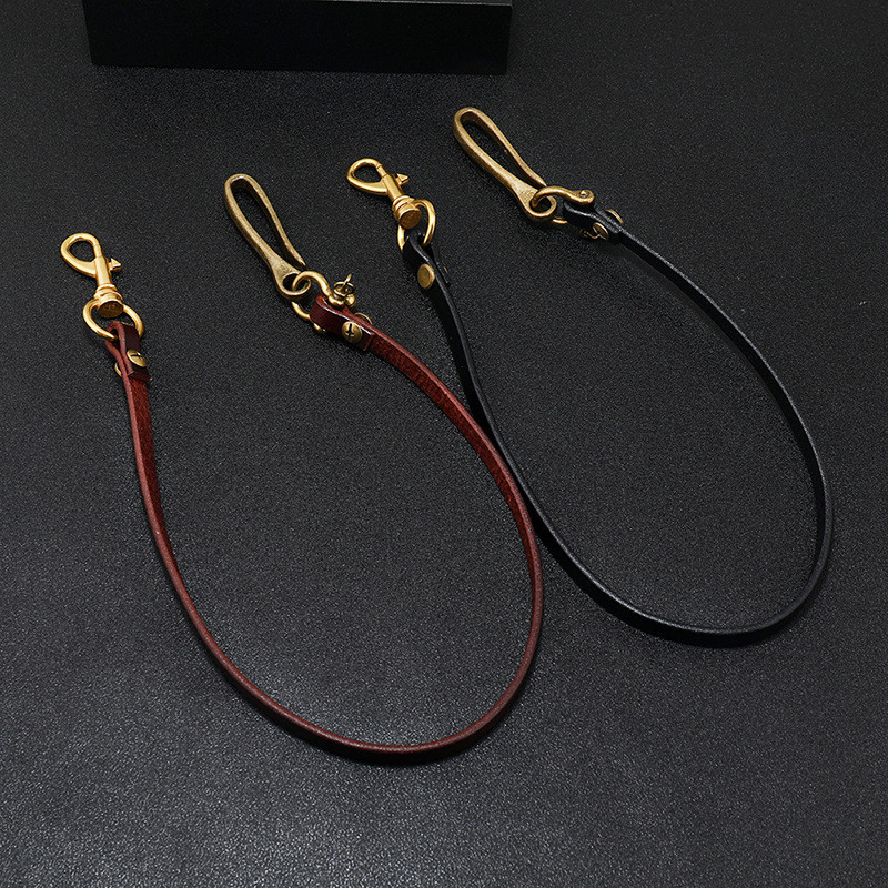 Wallet Chain Bag - 手作りロングバイカーオートバイトラック運転手ブラウンブラック牛革無地本革キーリングジャン財布チェーンフッククラスプ付き