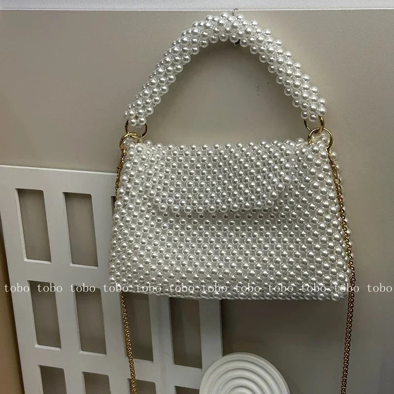 Wallet Chain Bag - 女性のための真珠の財布,透かし彫りのトートバッグ,レトロ,インナー,ゴージャスなゴールドチェーン,クロスボディバッグ