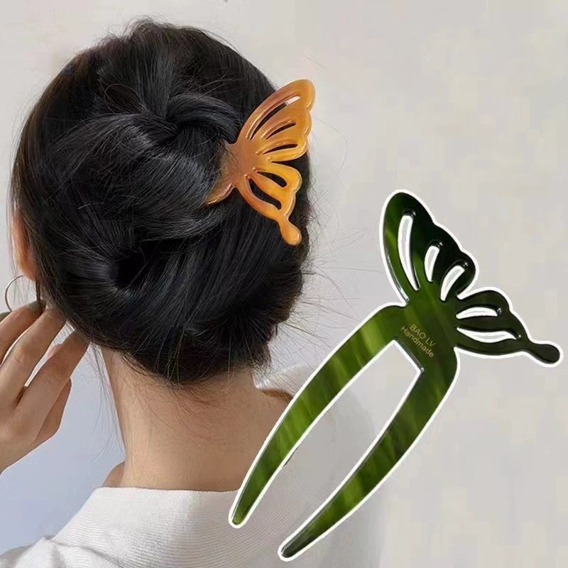 Women'S Formal Accessories - エレガントな酢酸蝶 U 字型ヘアスティックおだんごヘアピン女性女の子ヘアフォークヘアスタイリングヘアアクセサリー帽子