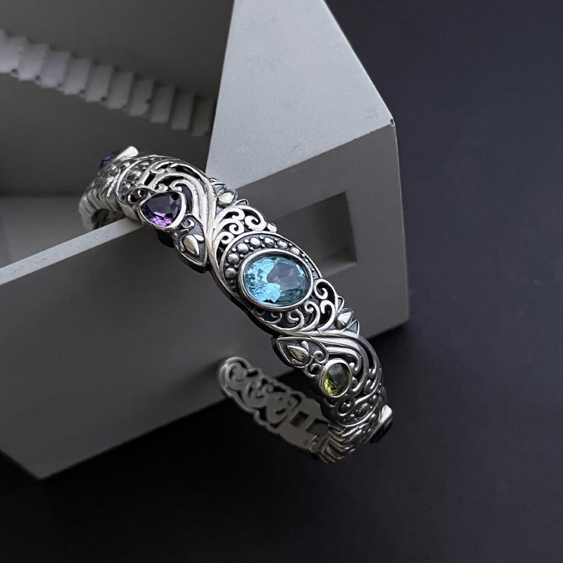 Resin Bangle Bracelet - 新しい 925 スターリングシルバー宝青紫石ブレスレットバングル女性ガールファッションジュエリーギフトドロップシップ卸売