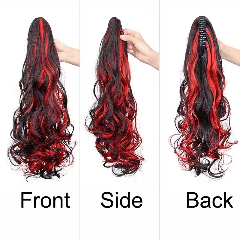 ハイライト入りロングカーリー合成ポニーテールヘアエクステンシ - Hair Claw Clip Set のレビューと価格