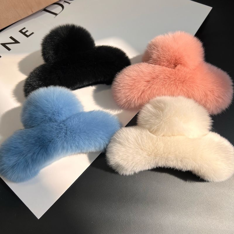 女性のための偽の毛皮の髪の爪,ウサギのヘアピン,ぬいぐるみの - Hair Claw Clip Set のレビューと価格
