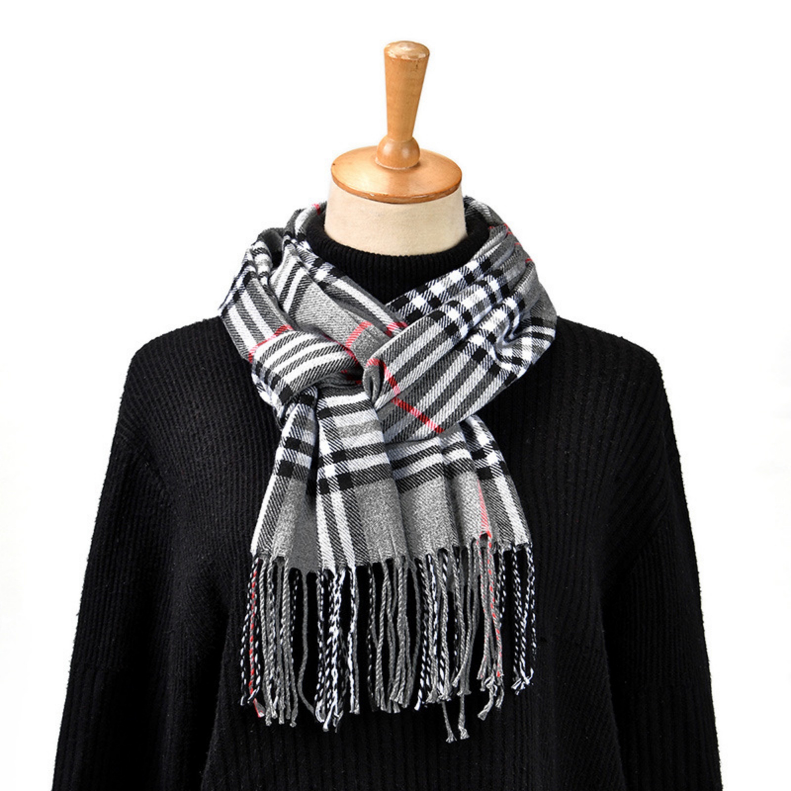 1PCPlaid スカーフタッセルデザインクラシックチェック - Women'S Winter Accessories Set のレビューと価格
