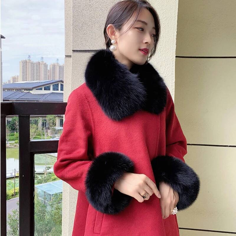 女性用フォックスファーカラーウィンターコート,フード,スカー - Women'S Winter Accessories Set のレビューと価格