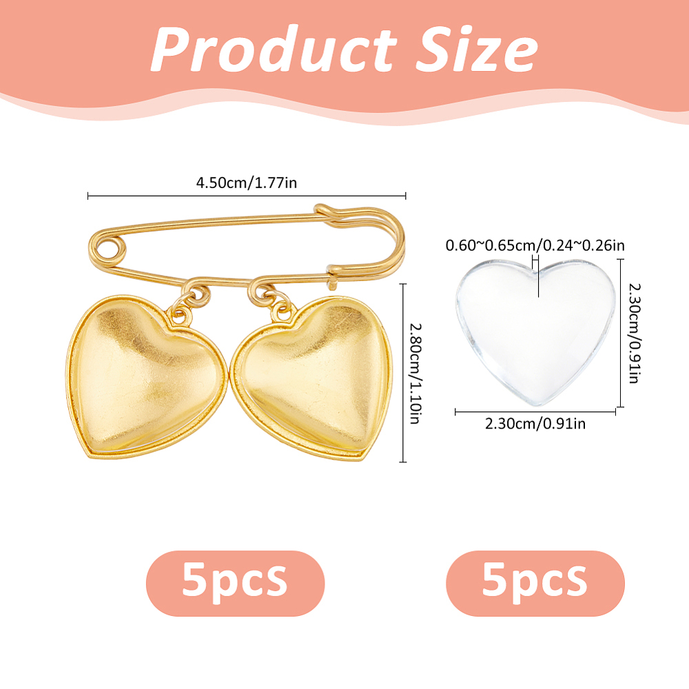 5個セット ウェディングブーケフォトチャーム ゴールド ブラ - Brooch Pin Gold のレビューと価格