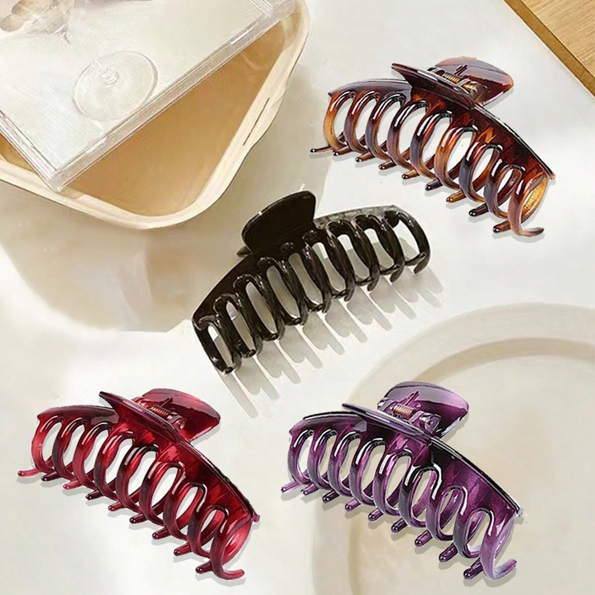 4個入り レディース マルチカラー レジンフラワー シンプル - Hair Claw Clip Set のレビューと価格