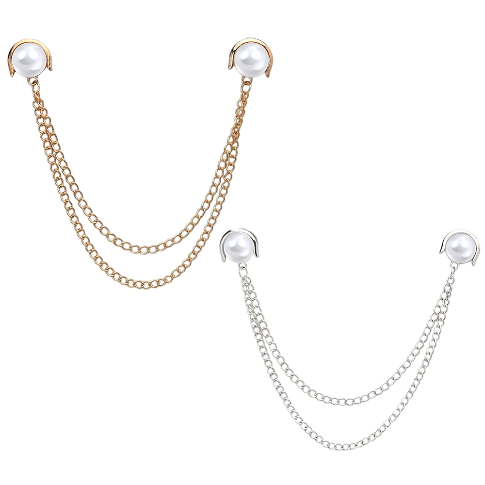 2個入りパールチェーンピンタッセルブローチピン、ゴールドシル - Brooch Pin Gold のレビューと価格