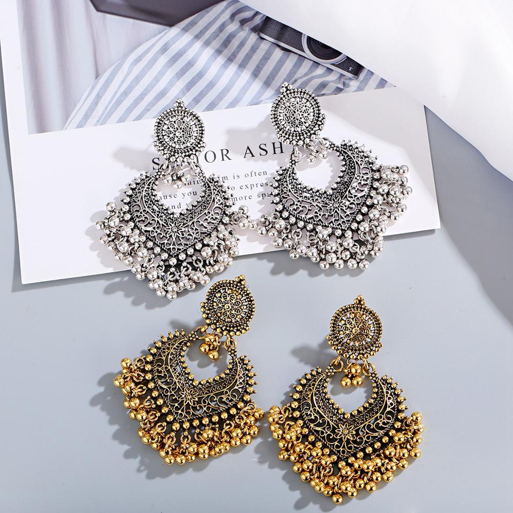 1ペア女性アクセサリー鐘インディアンジュエリー耳リングのヴィ - Women Accessories India のレビューと価格