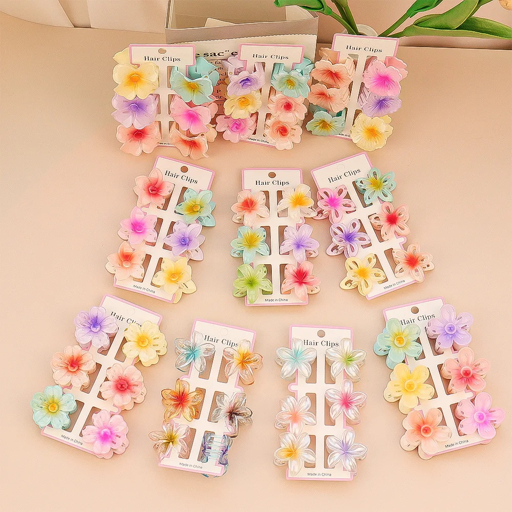 6 個ファッションカラフルな透明な花小さな髪爪クリップクラン - Hair Claw Clip Set のレビューと価格