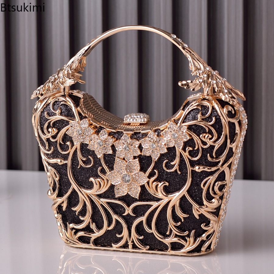 中空金属製イブニングバッグ女性のファッション光沢のあるパーテ - Wallet Chain Bag のレビューと価格