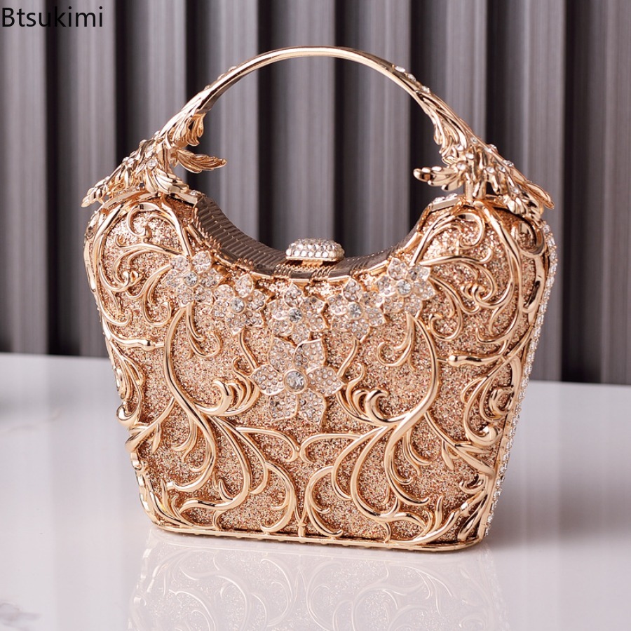 中空金属製イブニングバッグ女性のファッション光沢のあるパーテ - Wallet Chain Bag のレビューと価格