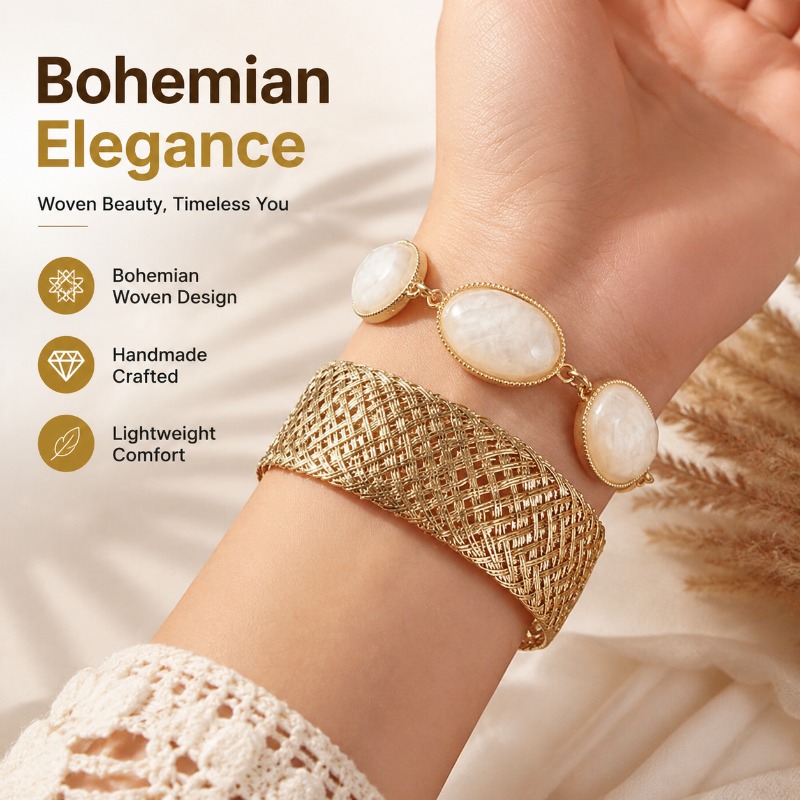 ボヘミアン織り樹脂オーバルブレスレットミニマリストユニークな - Resin Bangle Bracelet のレビューと価格