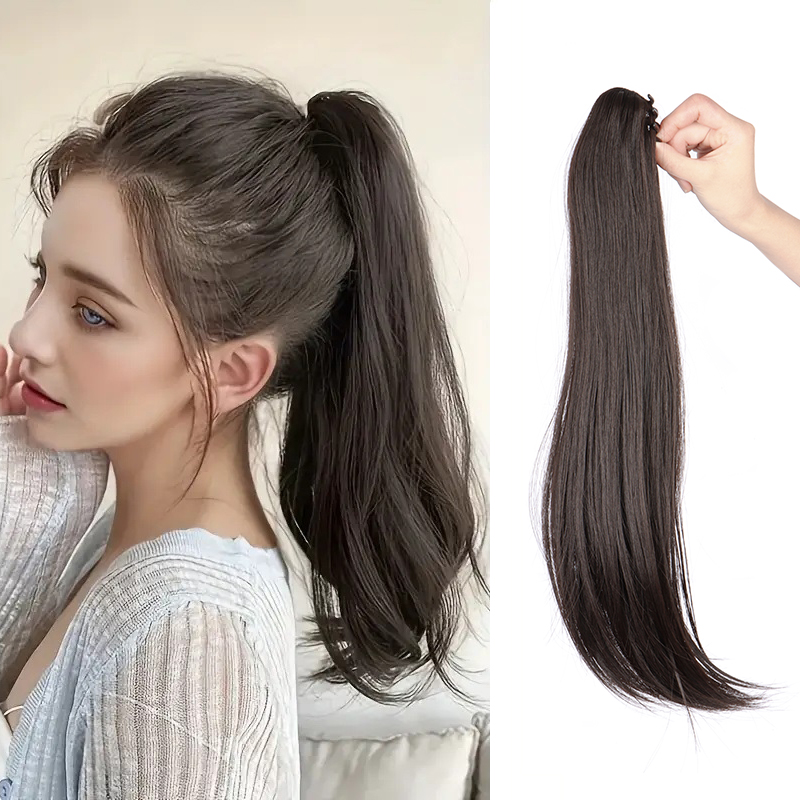 エレガントな合成ポニーテール女性のロングストレートヘアポニー - Hair Claw Clip Set のレビューと価格