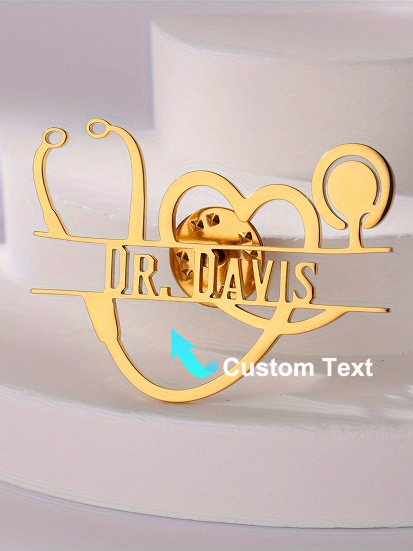 パーソナライズされたヴィンテージ聴診器ピン,金メッキステンレ - Brooch Pin Gold のレビューと価格