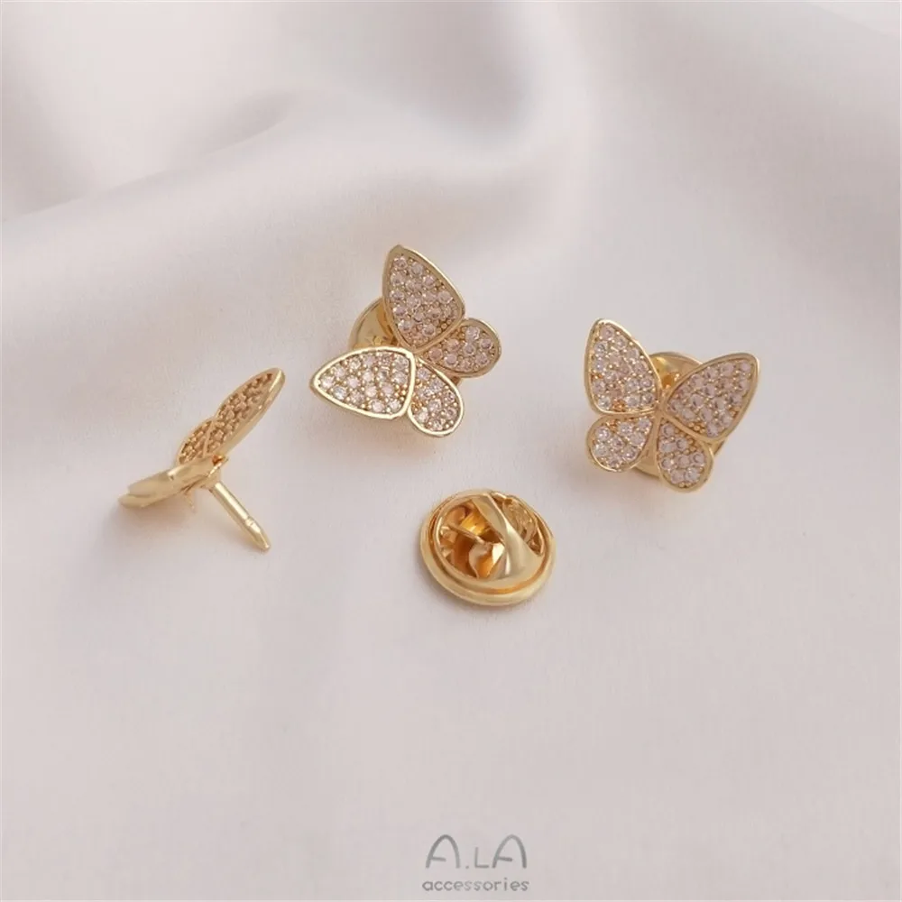 14K金メッキマイクロインレイジルコン蝶型バヨネットニードル - Brooch Pin Gold のレビューと価格