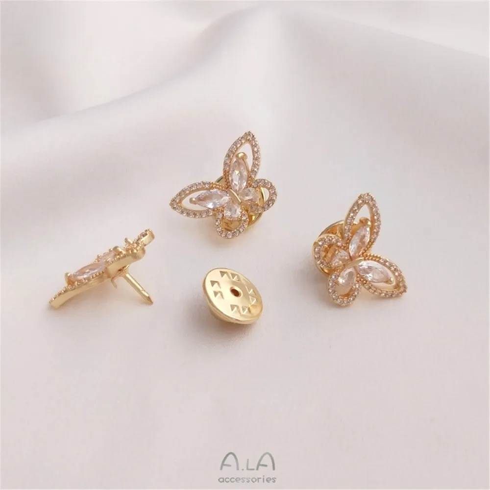 14K金メッキマイクロインレイジルコン蝶型バヨネットニードル - Brooch Pin Gold のレビューと価格