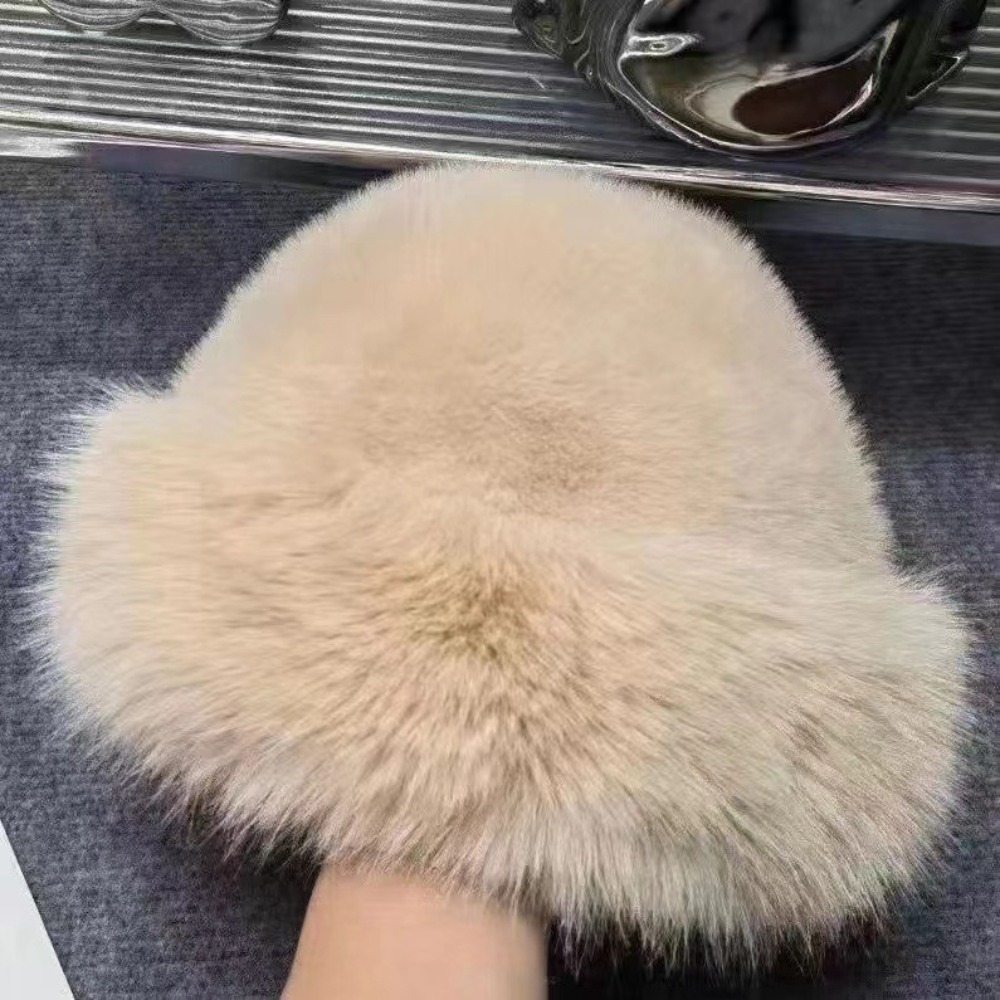 女性のためのふわふわの毛皮のバケツの帽子,厚いパナマキャップ - Women'S Winter Accessories Set のレビューと価格