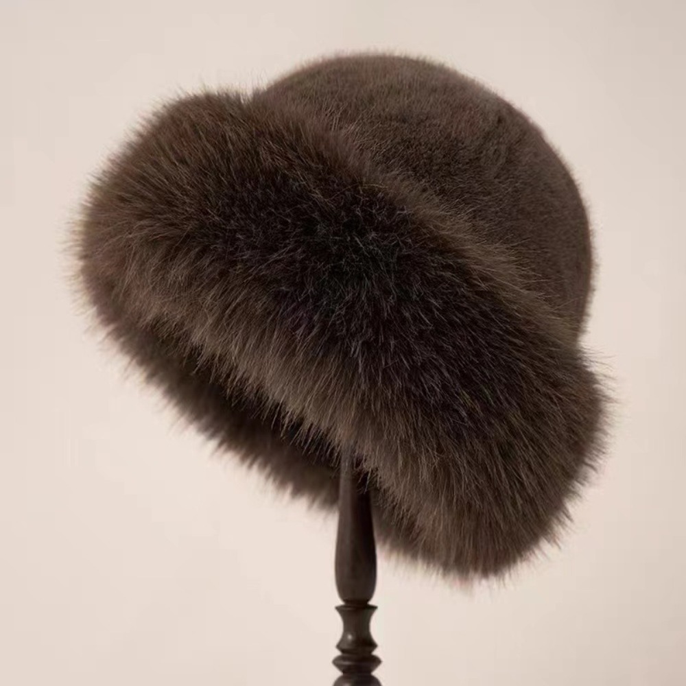 女性のためのふわふわの毛皮のバケツの帽子,厚いパナマキャップ - Women'S Winter Accessories Set のレビューと価格