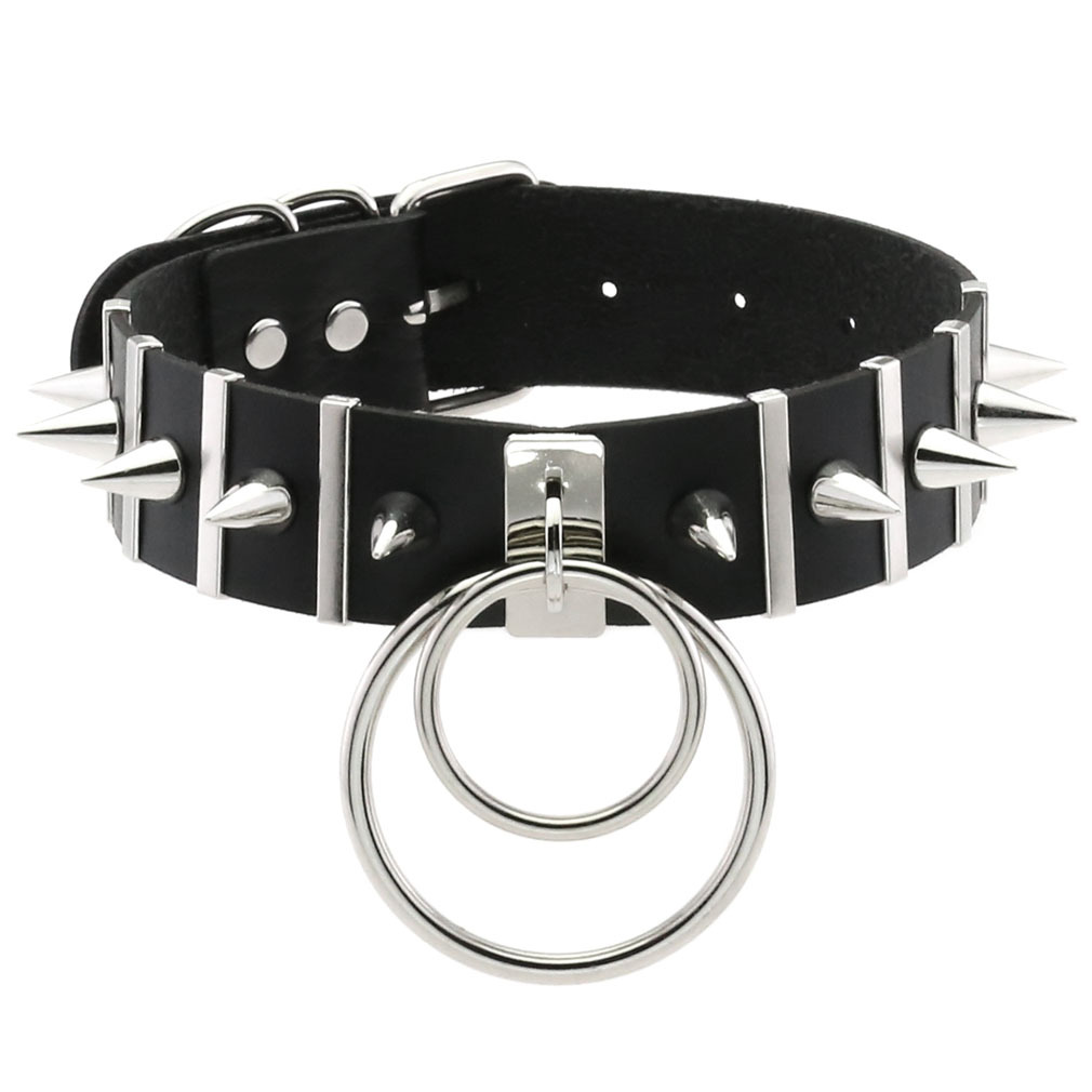 男性と女性のための大きな金属と革のネックレス,パンクスタイル - Women'S Emo Accessories のレビューと価格