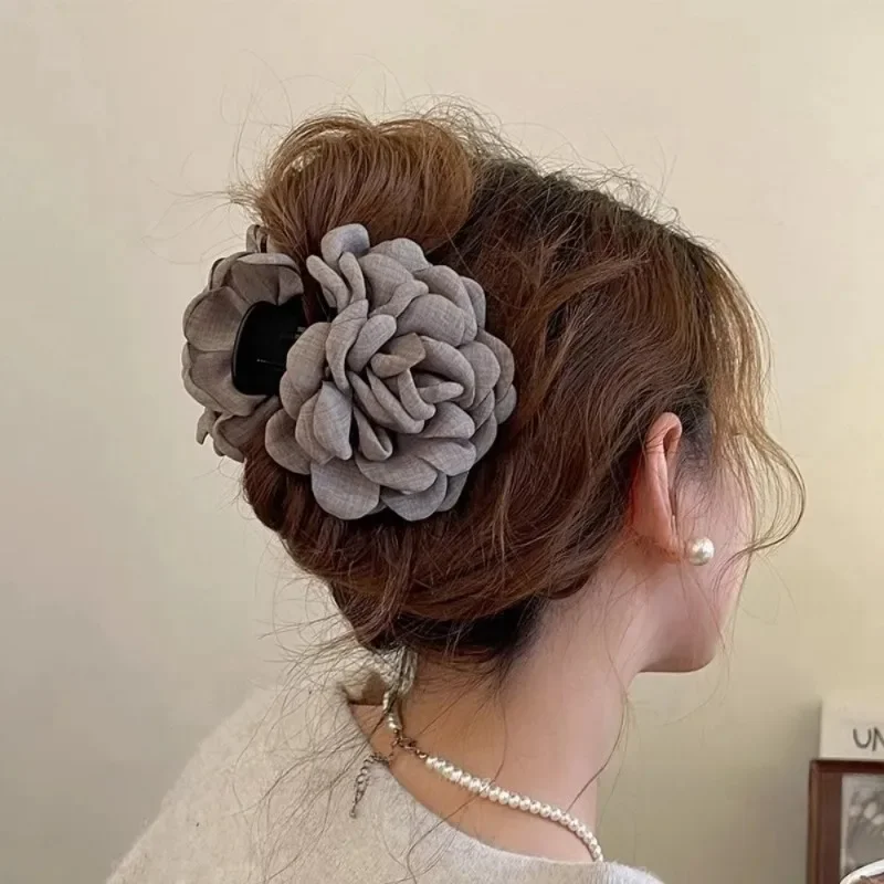 フランス生地ローズフラワー髪爪クリップ女性女の子毛クリップバ - Hair Claw Clip Set のレビューと価格